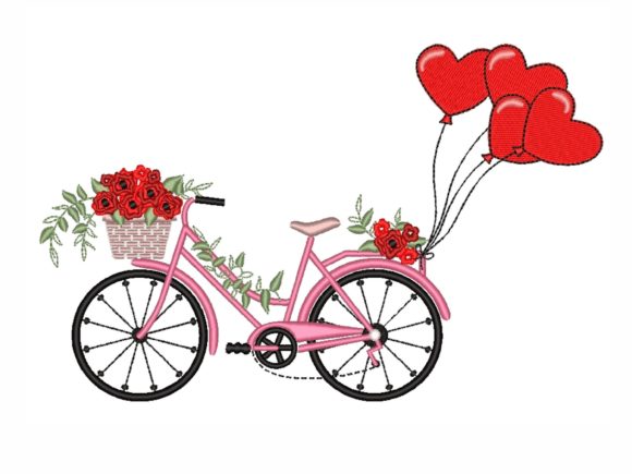Bicycle with Balloons Embroidery Design