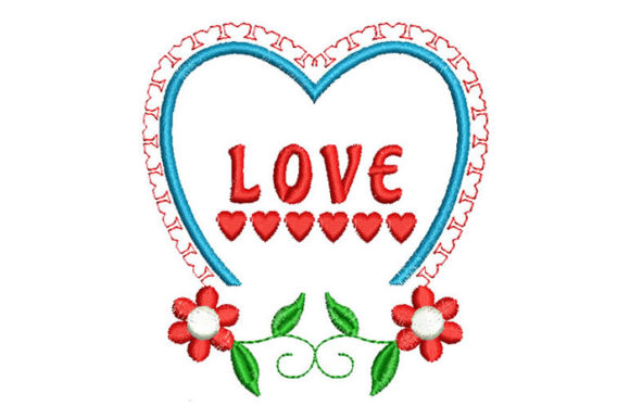 Heart Love Flowers Embroidery Design
