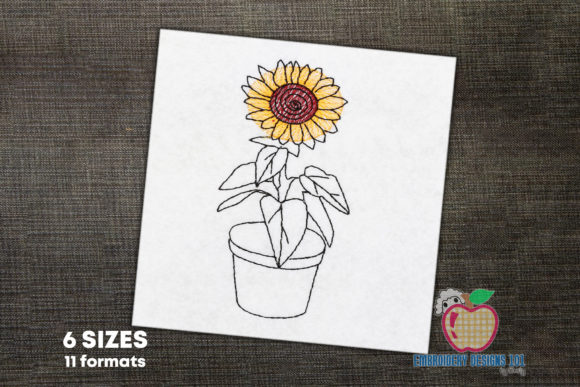 Sunflower in a Pot Embroidery Design